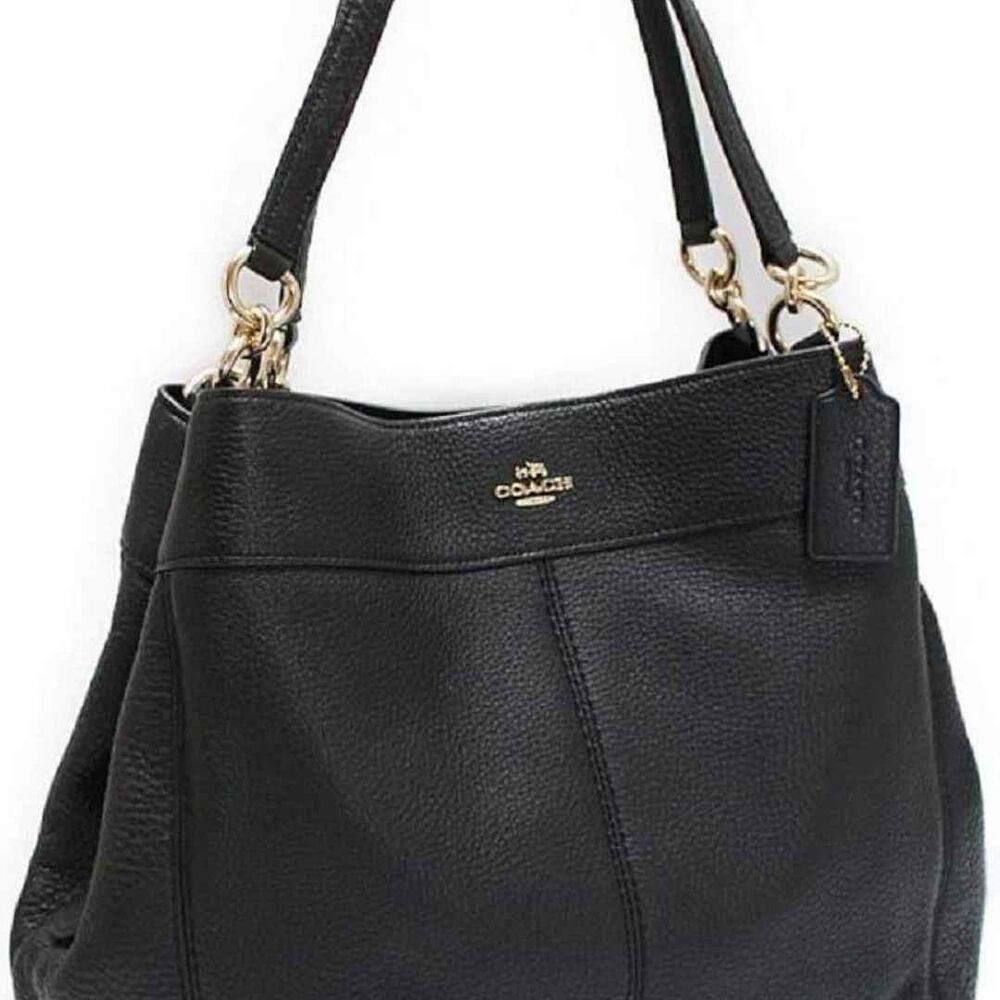 Coach Designer Black Lexy Pebbled Leather Shoulder Bag Purse Handbag